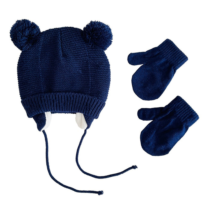 Wholesale Gloves Wool Plus Velvet Cute Children's Ear Protection Knitted Hat 2-piece Set MOQ≥2 JDC-GS-JunC004