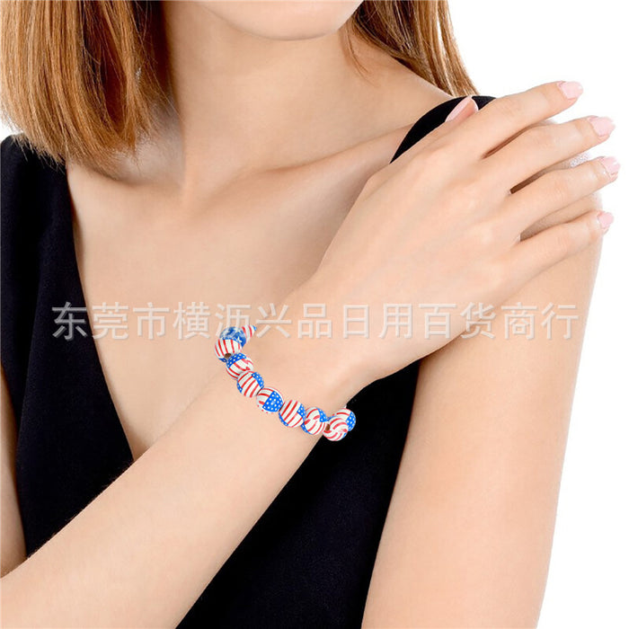 Wholesale 4th of July Independence Day Wood Beaded Bracelet MOQ≥2 JDC-BT-HengL001