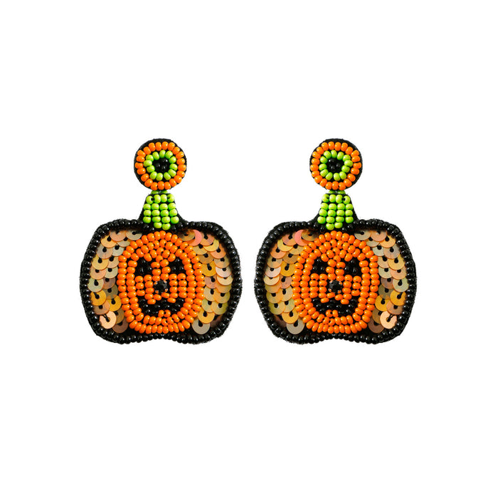 Wholesale Earrings Halloween Rice Beads Handmade Sequins Pumpkin MOQ≥2 JDC-ES-PREMJM011