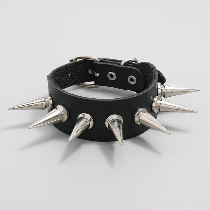 Wholesale Bracelet Artificial Leather Single Row Spike Punk Style Men's Bracelet JDC-BT-PK026