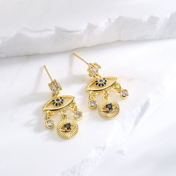 Wholesale Earrings Copper Real Gold Plated Micro Set Zircon Devil's Eye Vintage JDC-ES-PREMAG010