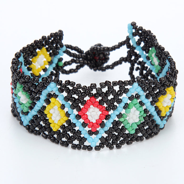 Wholesale rice bead mixed color  hand woven ethnic style bracelet JDC-BT-ZheQ019