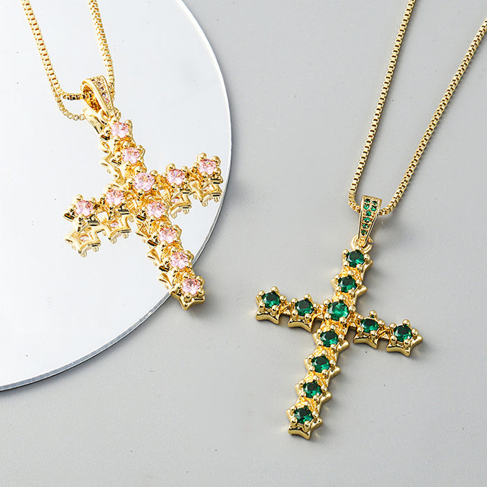 Wholesale Brass Zircon Star Cross Necklace MOQ≥2 JDC-NE-JingY002