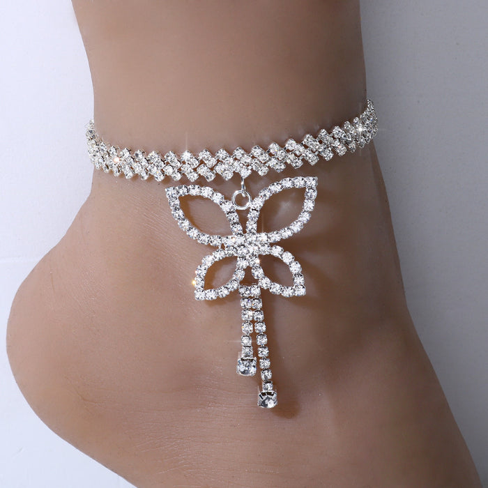 Wholesale Diamond Butterfly Anklet Beach Rhinestone Tassel JDC-AS-Xins027