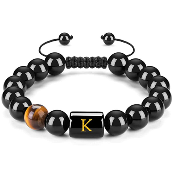 Wholesale Natural Black Onyx Stone Bracelet Men's 26 Letters Purely Handmade JDC-BT-YinY018