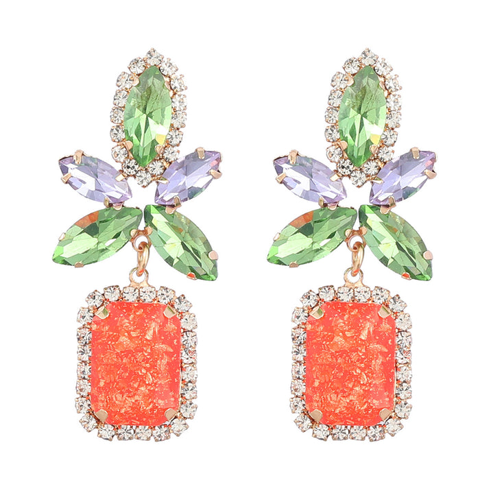 Wholesale Colored Diamond Alloy Diamond Floral Square Earrings JDC-ES-JL1001