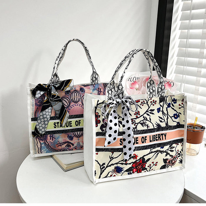 Wholesale Handbags Canvas Printed Painted Tote Bags Silk Scarves Large Capacity JDC-HB-Guanfang004