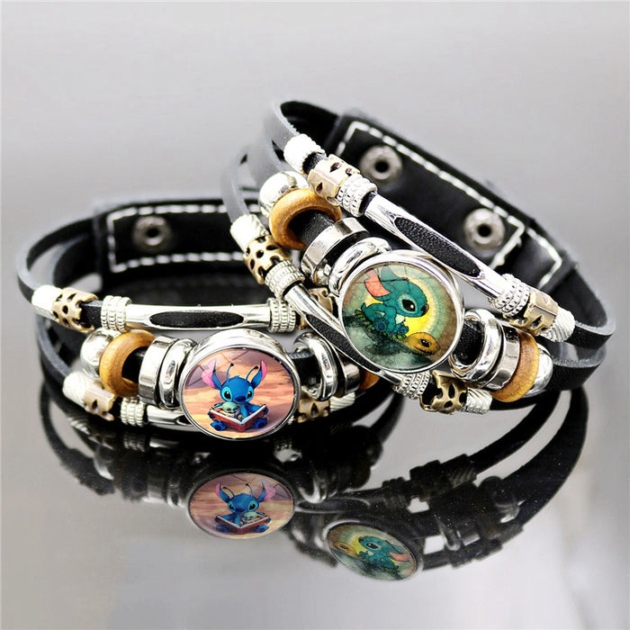 Wholesale Cartoon Alloy Glass Leather Cord Bracelet (M) JDC-BT-XuS004