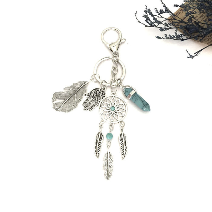 Capataz de ensueño colgante al por mayor Palm Feather Accessors Vintage Stone Keychain JDC-KC-Shuoyu002