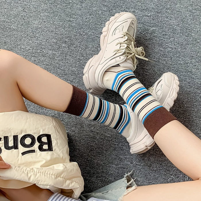 Wholesale Socks Cotton Contrast Stripe Mid Tube Socks JDC-SK-YueYi003