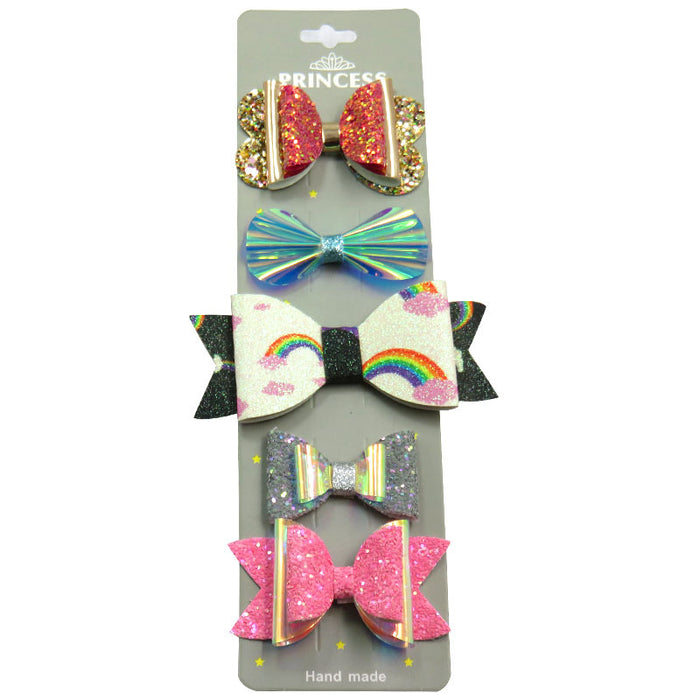 Wholesale pink girl sequin bow hair clip with cardboard 5 pcs JDC-HC-Junm002