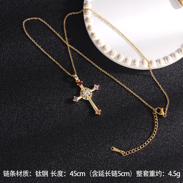 Jewelry WholesaleWholesale Zircon Copper Titanium Steel Sapphire Cross Necklace JDC-NE-RongS001 Necklaces 荣硕 %variant_option1% %variant_option2% %variant_option3%  Factory Price JoyasDeChina Joyas De China