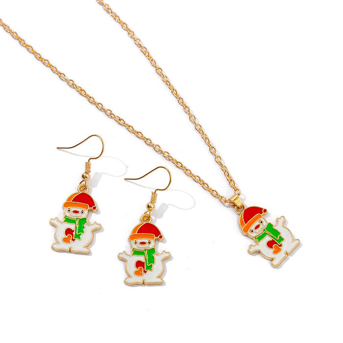 Wholesale Earrings Alloy Enamel Christmas Snowman Necklace Set MOQ≥2 JDC-ES-HaoBiao005