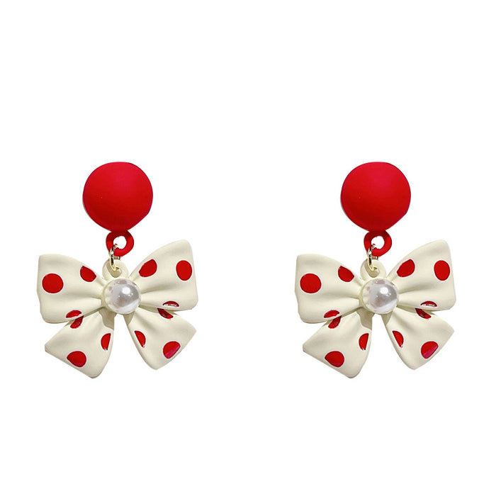 Wholesale Girly Heart Dot Red Bow Stud Earrings JDC-ES-shuangx006