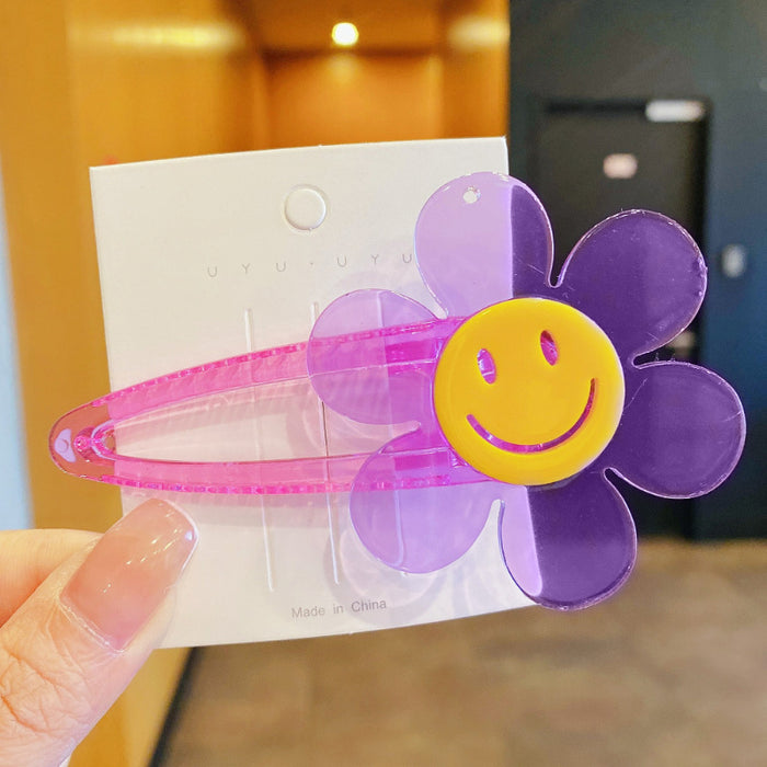 Wholesale Acrylic Hair Clip Cute Smiley Color Transparent Hairpin JDC-HC-I394