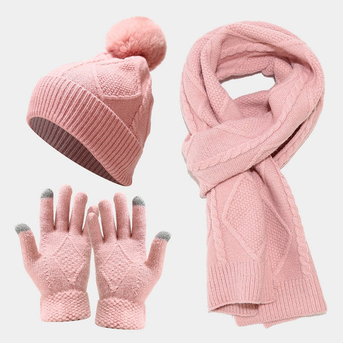 Wholesale Hat Acrylic Warm Outdoor Scarf Gloves 3 Piece Set JDC-FH-LvYi046