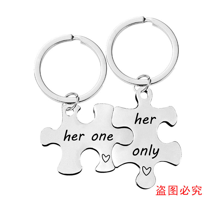 Jewelry WholesaleWholesale Stainless Steel Couple Puzzle Plating Metal Keychain JDC-KC-GangGu006 Keychains 钢古 %variant_option1% %variant_option2% %variant_option3%  Factory Price JoyasDeChina Joyas De China