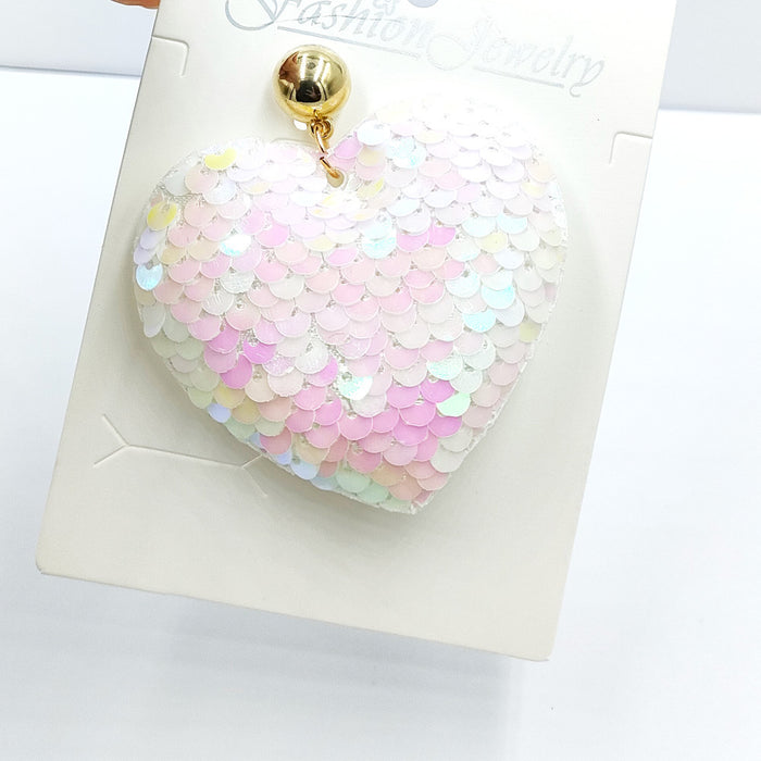 Wholesale Reflective Sequin Peach Heart Earrings JDC-ES-DY021