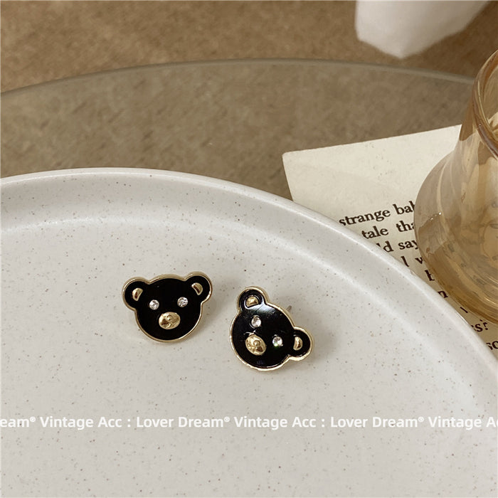 Wholesale geometric bear rhinestone earrings sweet and cool girly style JDC-ES-Lfm029