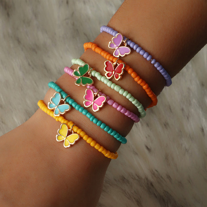 Jewelry WholesaleWholesale bohemian color rice bead drop oil butterfly bracelet six strip set JDC-BT-NZ057 Bracelet 奈珠 %variant_option1% %variant_option2% %variant_option3%  Factory Price JoyasDeChina Joyas De China