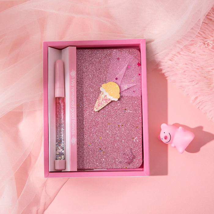 Wholesale Notebook Paper Cute Glitter Ballpoint Pen Gift Set MOQ≥2 JDC-NK-Qiniu009