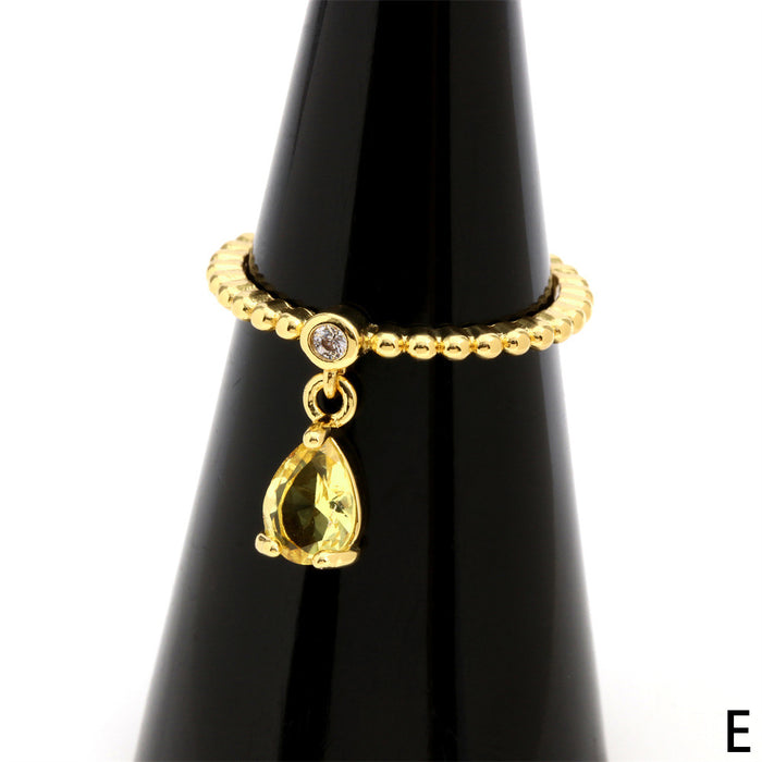 Wholesale Ring Copper Gold Plated Zircon Drop Shape Adjustable JDC-RS-PREMTIANY002