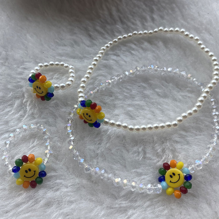 Jewelry WholesaleWholesale smiley face stretch colorful sunflower crystal pearl rice bead ring bracelet JDC-BT-LiX005 Bracelet 利兴 %variant_option1% %variant_option2% %variant_option3%  Factory Price JoyasDeChina Joyas De China