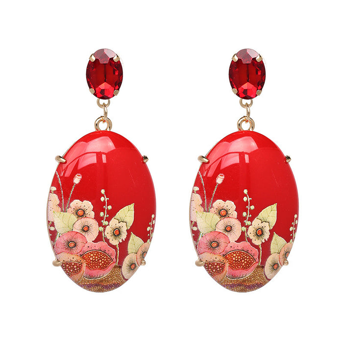 Wholesale Oval Resin Printing Alloy Earrings MOQ≥2 JDC-ES-Kaiwei003