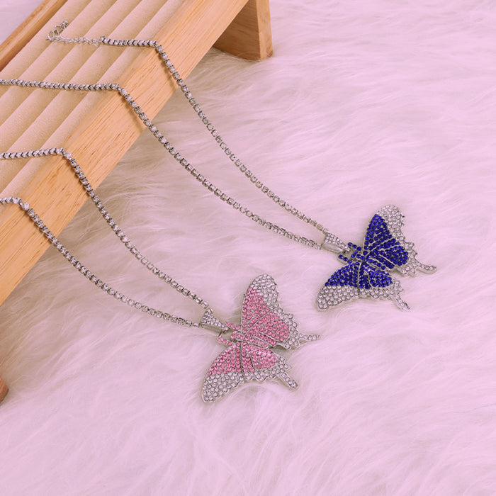 Wholesale Full Diamond Cuban Butterfly Necklace Exaggerated Butterfly Necklace JDC-NE-D048