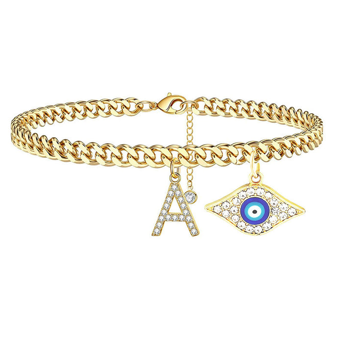 Jewelry WholesaleWholesale 26 English Alphabet Devil's Eye Pendant Cuban Chain Alphabet Anklet JDC-AS-JinM001 Anklets 金蒙 %variant_option1% %variant_option2% %variant_option3%  Factory Price JoyasDeChina Joyas De China