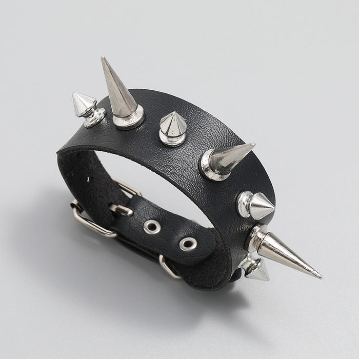 Wholesale Bracelet Artificial Leather Single Row Spike Punk Style Men's Bracelet JDC-BT-PK027