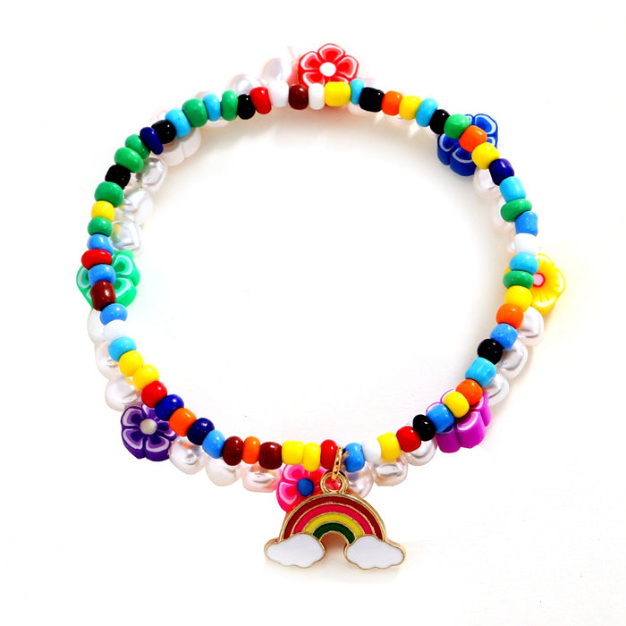 Jewelry WholesaleWholesale Flower Soft Pottery Rainbow Hand Beaded Pearl Anklet JDC-AS-Ly007 Anklets 乐钰 %variant_option1% %variant_option2% %variant_option3%  Factory Price JoyasDeChina Joyas De China