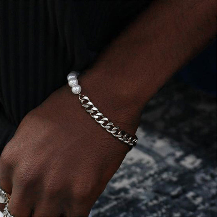 Wholesale Titanium Steel Cuban Chain Pearl Bracelet JDC-BT-Zhuji002