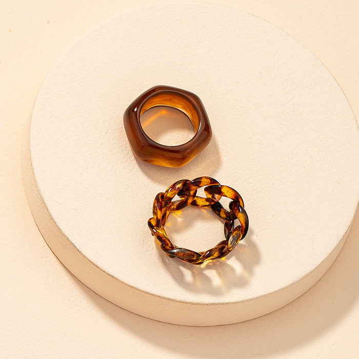 Wholesale Ring Resin Brown 2pcs Set JDC-RS-GuoG001