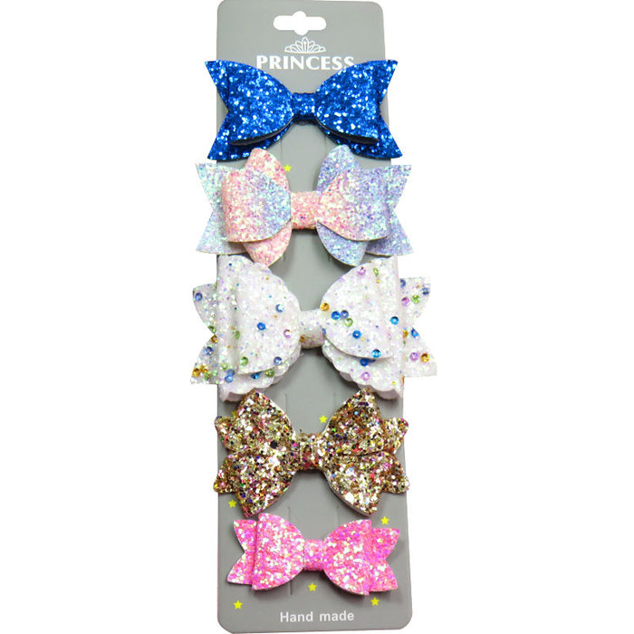 Wholesale pink girl sequin bow hair clip with cardboard 5 pcs JDC-HC-Junm002