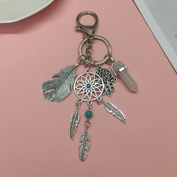 Capataz de ensueño colgante al por mayor Palm Feather Accessors Vintage Stone Keychain JDC-KC-Shuoyu002