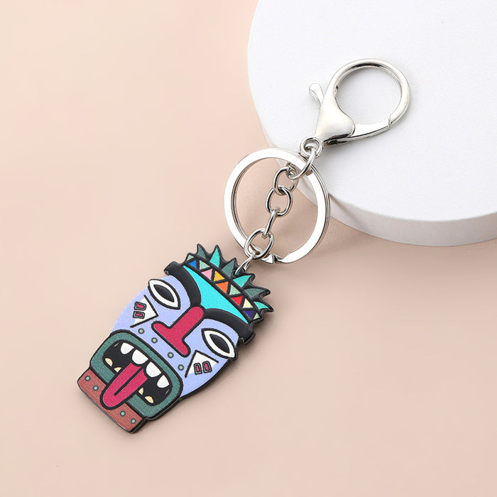 Wholesale Ethnic Vintage Boho Villain Face Mask Acrylic Keychain MOQ≥2 JDC-KC-GANL001