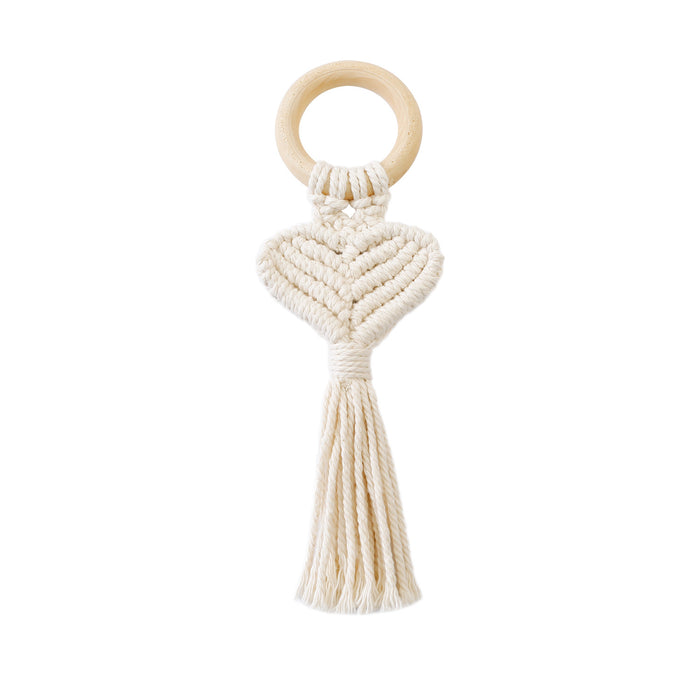 Jewelry WholesaleWholesale hand woven heart shaped napkin clasp Wood tassel keychain JDC-KC-JM018 Keychains 杰米 %variant_option1% %variant_option2% %variant_option3%  Factory Price JoyasDeChina Joyas De China