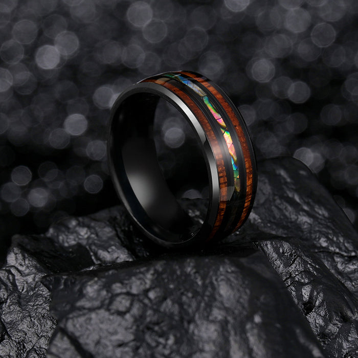 Wholesale Rings Titanium Steel Men Shell Wood MOQ≥2 JDC-RS-ShouM016