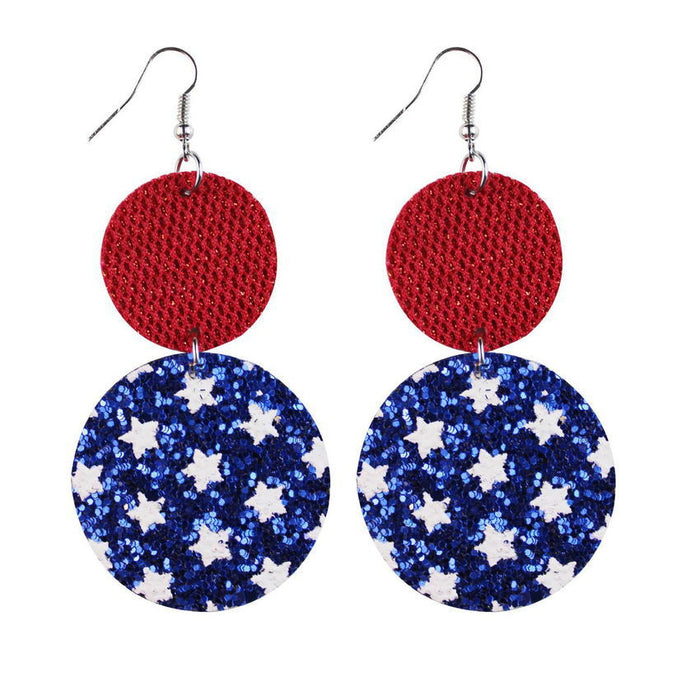 Wholesale 4th of July Stars Stripes Flag Pattern Independence Day Leather Earrings JDC-ES-KDL004