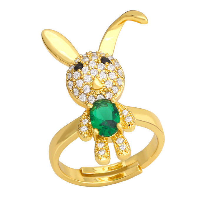 Wholesale Ring Copper Plated 18K Gold Zircon Rabbit Adjustable JDC-PREMAS-RS-002