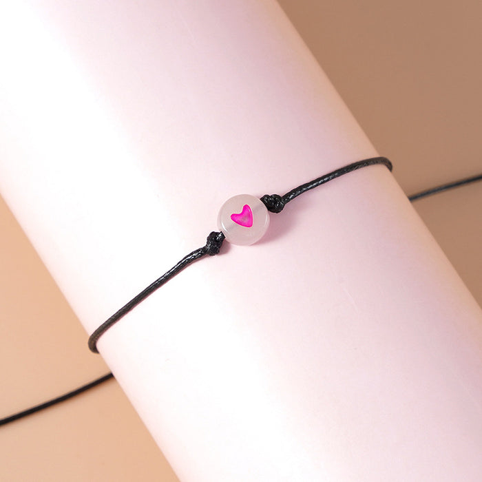 Wholesale Luminous Heart Shape Acrylic Hand Woven Black Thread Anklet MOQ≥2 JDC-AS-FanD002