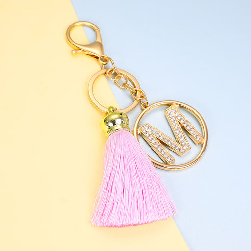 Jewelry WholesaleWholesale pink tassel gold diamond-encrusted letter alloy key chain MOQ≥10 JDC-KC-yongz004 Keychains 永泽 %variant_option1% %variant_option2% %variant_option3%  Factory Price JoyasDeChina Joyas De China