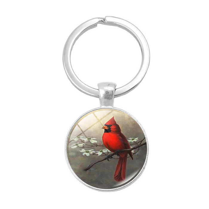 Wholesale Keychains Alloy Glass Piece Cardinal Bird Time Gem JDC-KC-HengX010