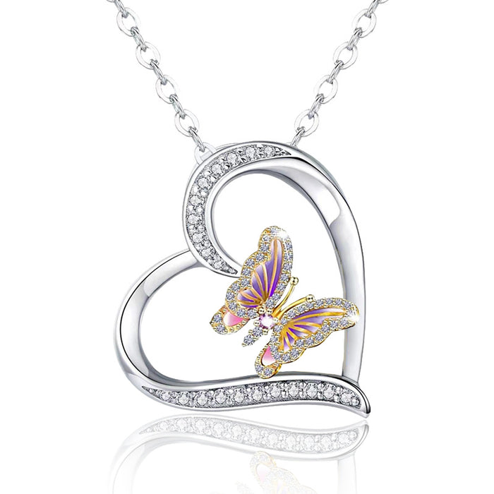 Wholesale Fashion Women's Love Butterfly Diamond Pendant Necklace MOQ≥2 JDC-NE-JYS017