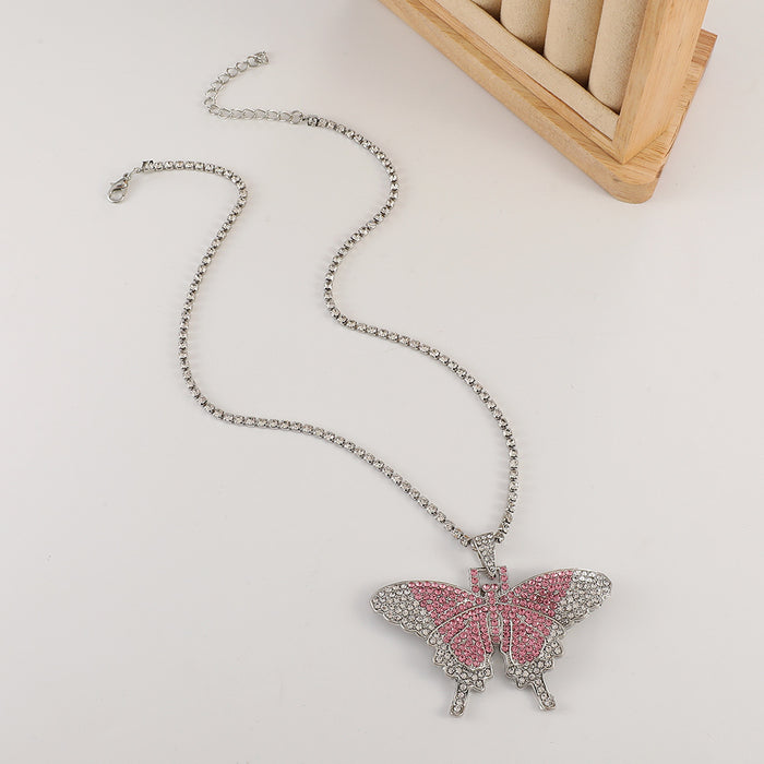 Wholesale Full Diamond Cuban Butterfly Necklace Exaggerated Butterfly Necklace JDC-NE-D048