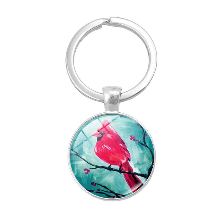 Wholesale Keychains Alloy Glass Piece Cardinal Bird Time Gem JDC-KC-HengX010