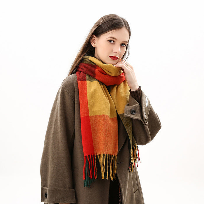 Wholesale Scarf Imitation Cashmere Plaid Thickened Warm Long Scarf JDC-SF-Randai001