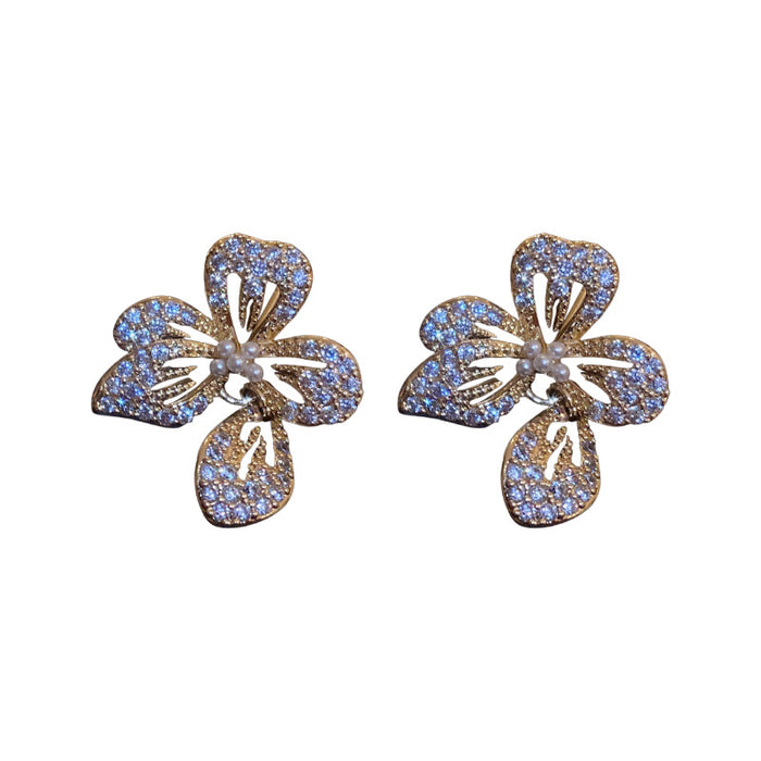 Jewelry WholesaleWholesale genuine gold plated silver needle pearl zircon flower earrings JDC-ES-BY197 Earrings 宝钰 %variant_option1% %variant_option2% %variant_option3%  Factory Price JoyasDeChina Joyas De China