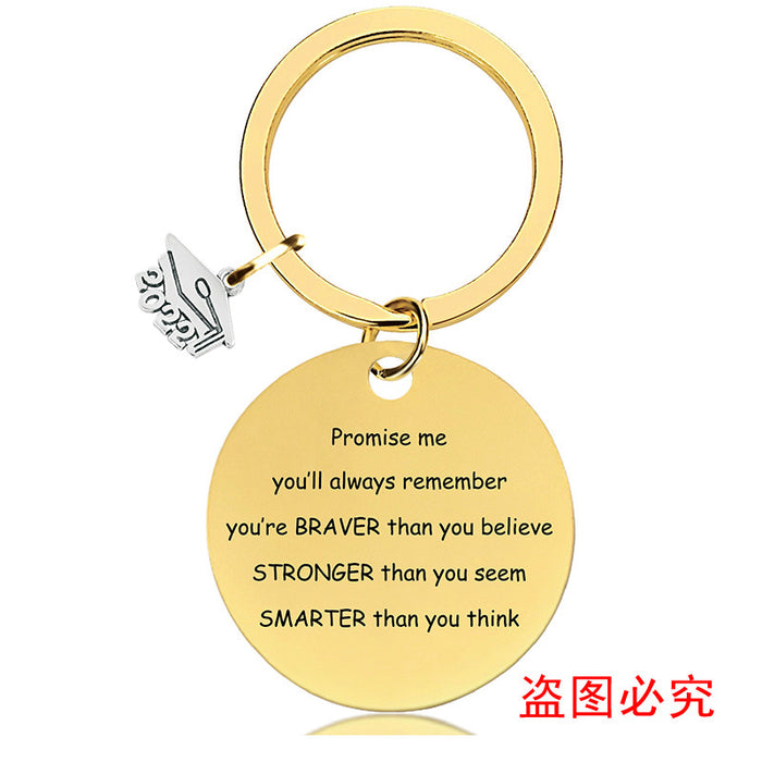 Jewelry WholesaleWholesale Graduation Season Gift Stainless Steel Round Metal Keychain JDC-KC-GangGu015 Keychains 钢古 %variant_option1% %variant_option2% %variant_option3%  Factory Price JoyasDeChina Joyas De China